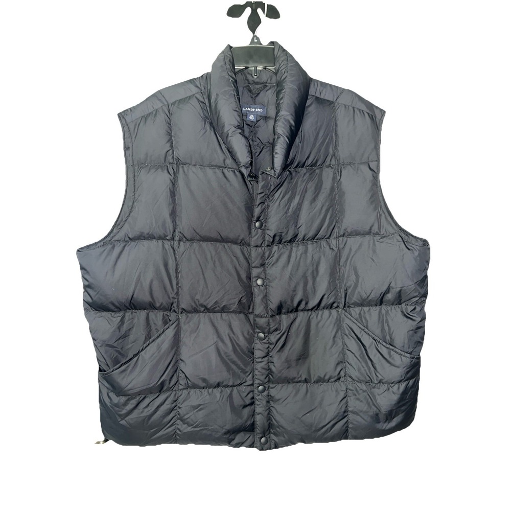 Lands End Black Snap Front Goose Down Light Puffer Vest Jacket‎ Mens XXL 50-52